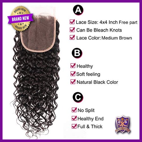 Human Hair Water Wave Bundles With Closure, 3 Bundles, Deep Curly main image 4